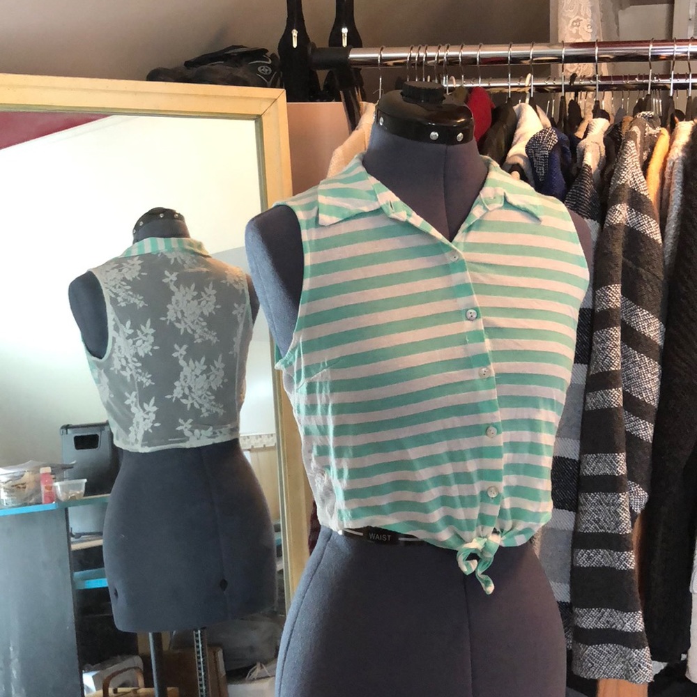 Striped button up tank top
